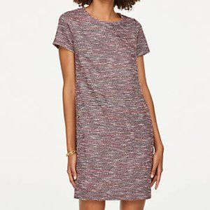 Loft Pink Shimmer Tweed Short Sleeve Sheath Dress